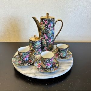 Royal Crown Elena Dot Floral Gold Trim Tea Pot Set